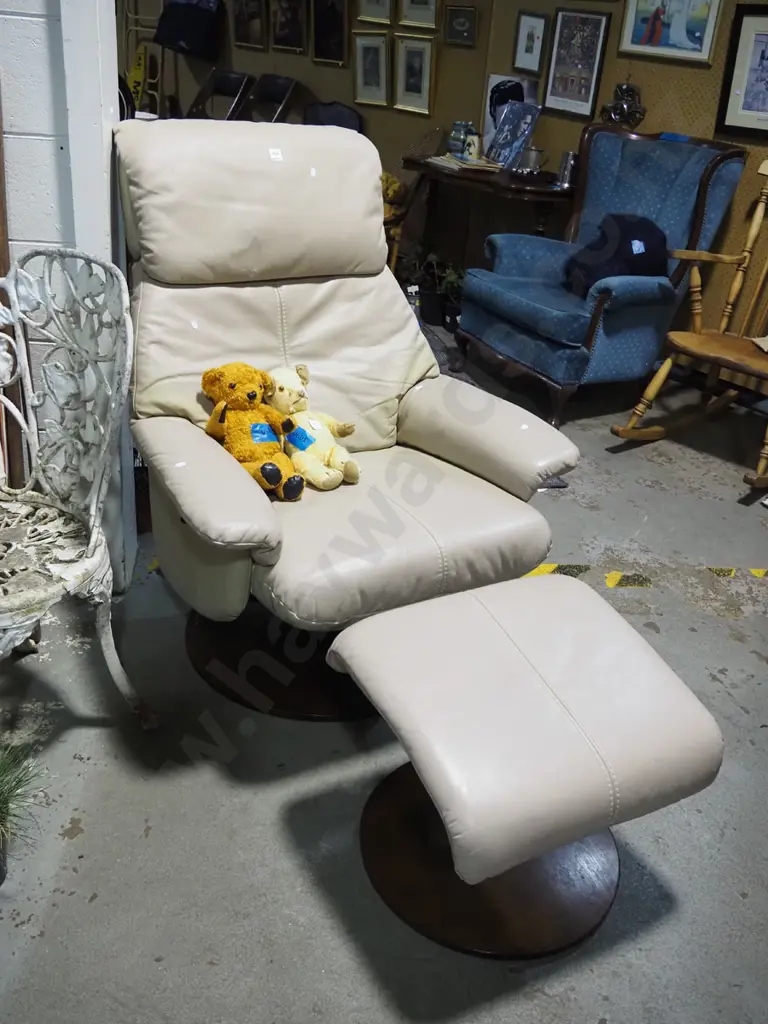 vinyl upholstered armchair with footstool - slight discolouration Image 1++
