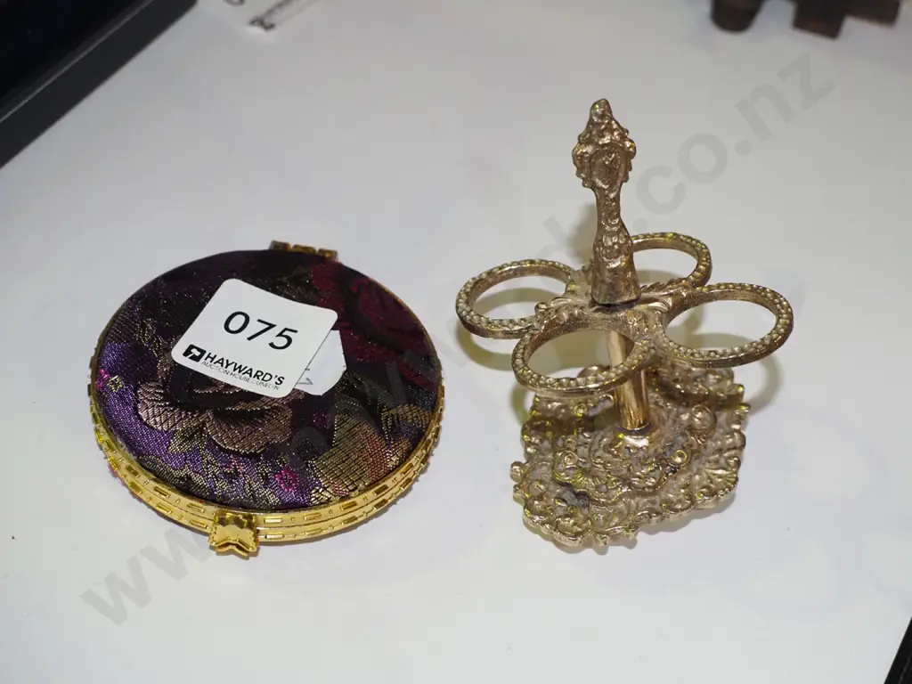 small hand held mirror, small cast metal stand Image 1++