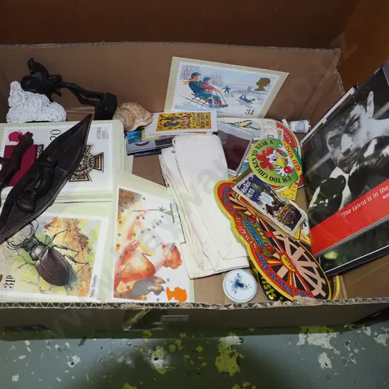 box; coasters, badge, postcards etc