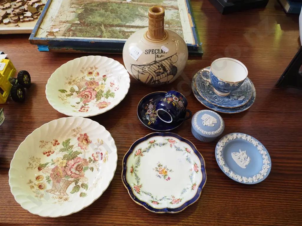 stoneware whisky bottle, jasperware bowls etc Image 1++