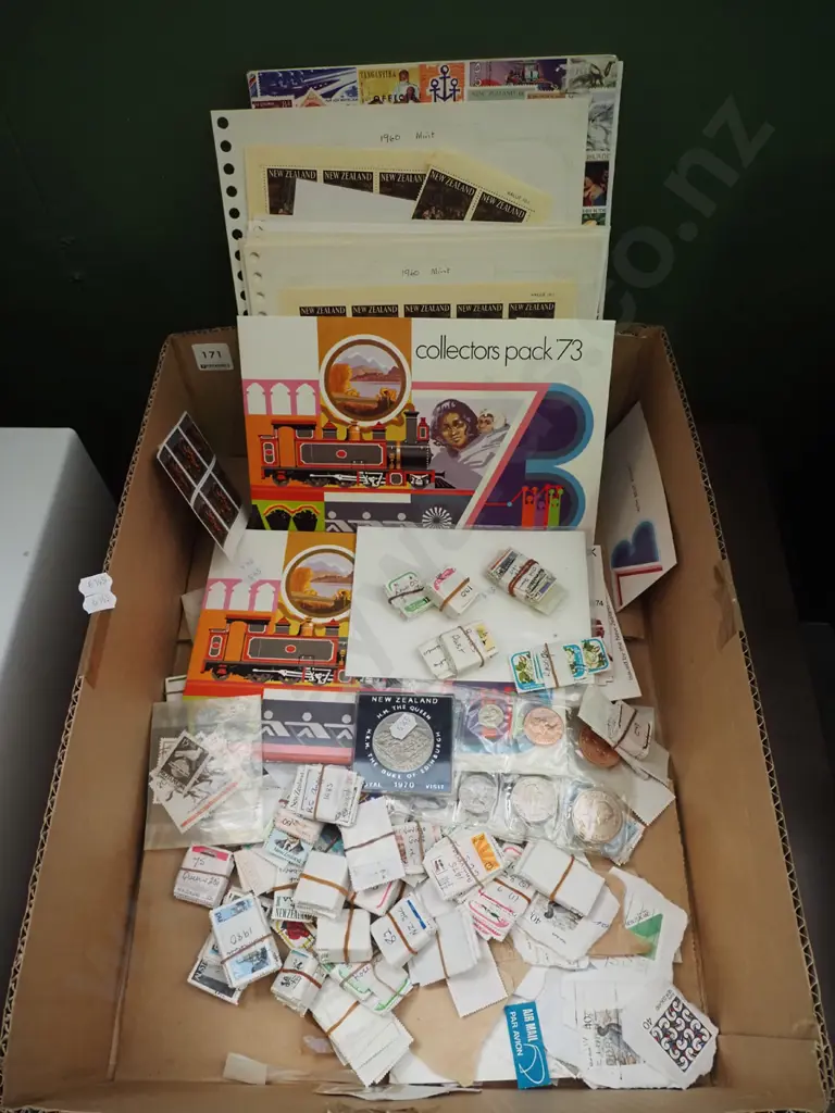 box; various stamps and coins Image 1++