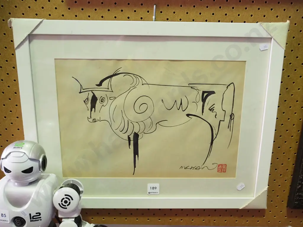 Asian framed ink - buffalo/cow Image 1++