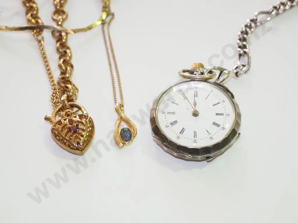 small fob watch chain, golden fob watch on chain, golden necklaces Image 1++