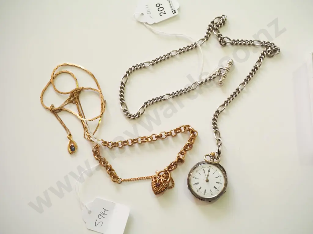 small fob watch chain, golden fob watch on chain, golden necklaces Image 1++