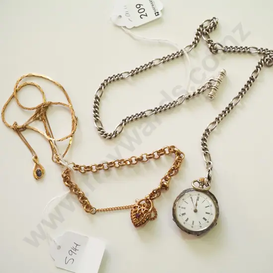small fob watch chain, golden fob watch on chain, golden necklaces