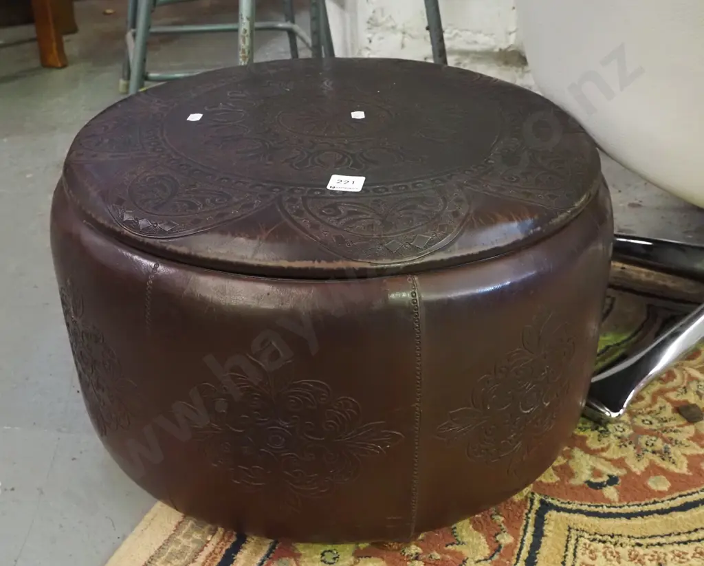 tooled leather  storage ottoman Image 1++