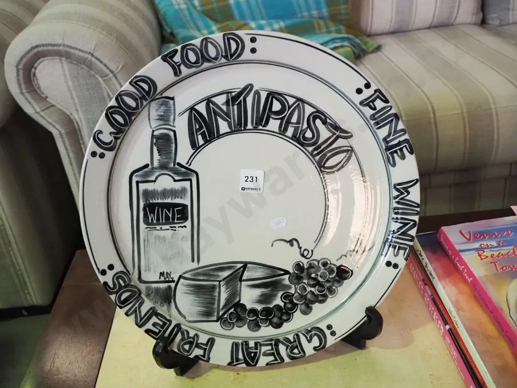 hand painted studio pottery plate Diam-350 Image 1++
