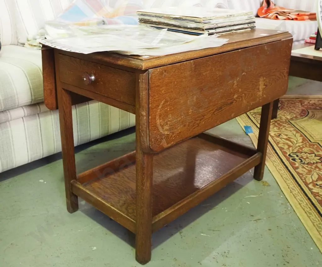 oak drop side tea wagon - no casters Image 1++