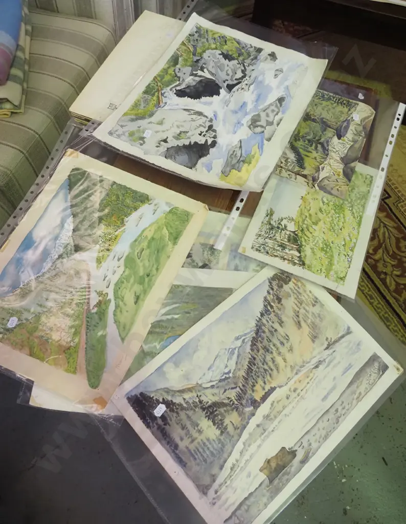numerous unframed watercolours -  landscapes Image 1++