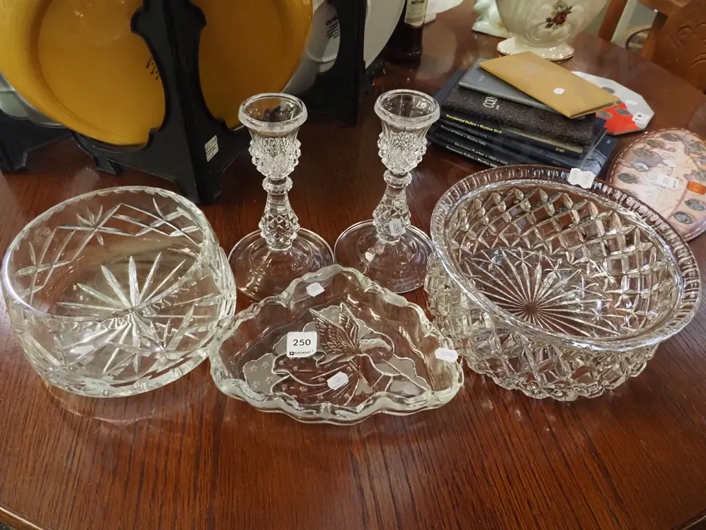 cut crystal bowls, candlesticks, pressed glass angel bowl Image 1++