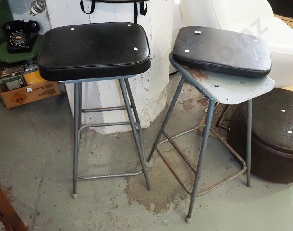 2x industrial black vinyl stools - adjustable legs, some rust Image 1++