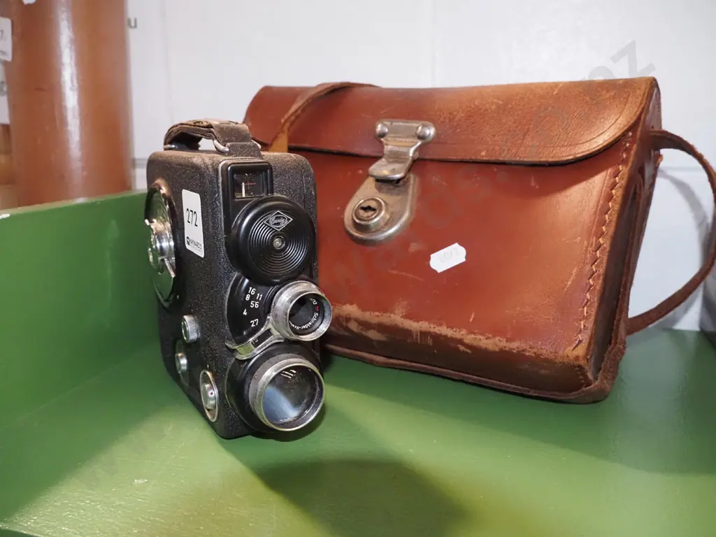 vintage cine camera, small leather satchel Image 1++