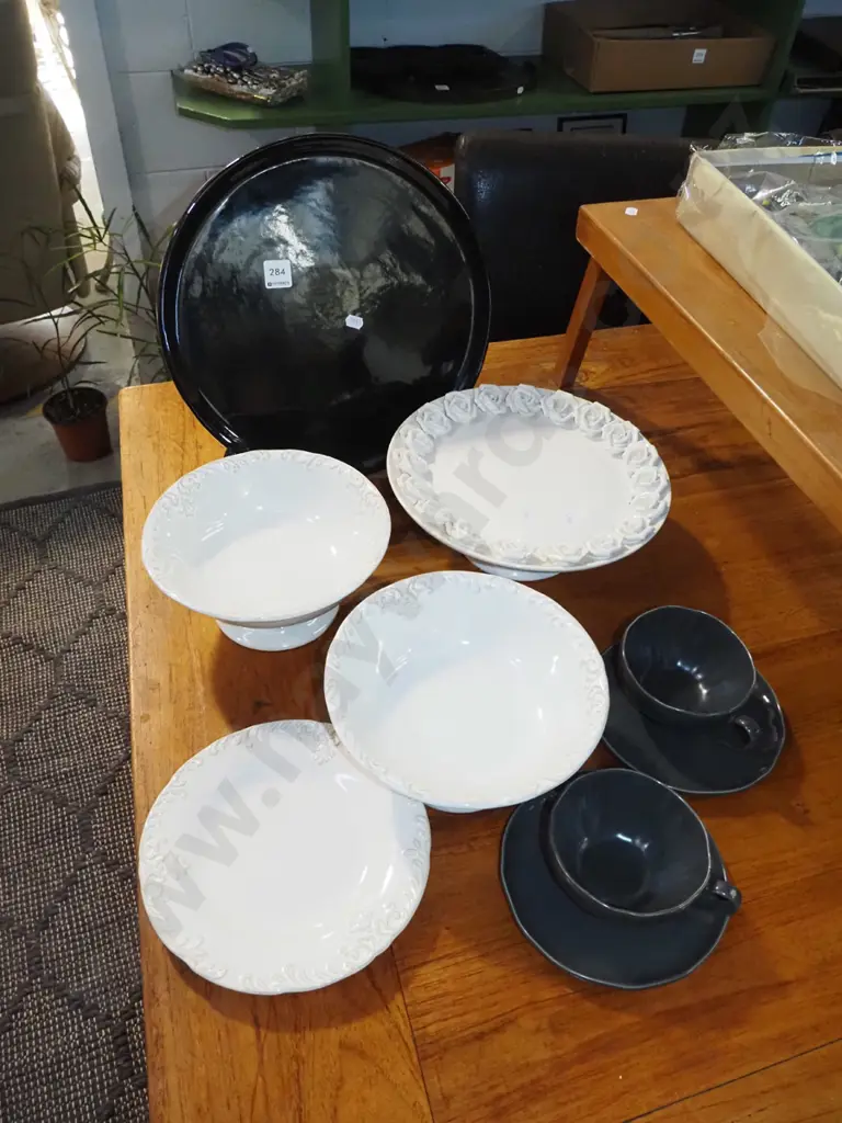 floral cake plate, cups, saucers, etc Image 1++