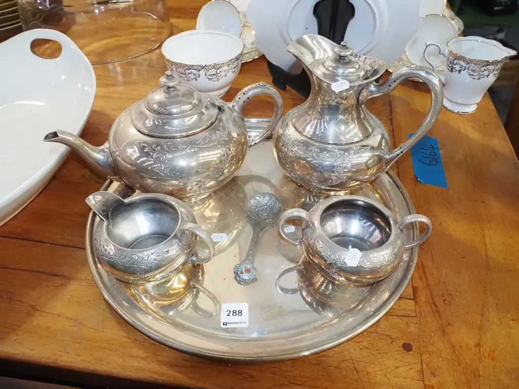 plated tray, tea pot, creamer etc Image 1++
