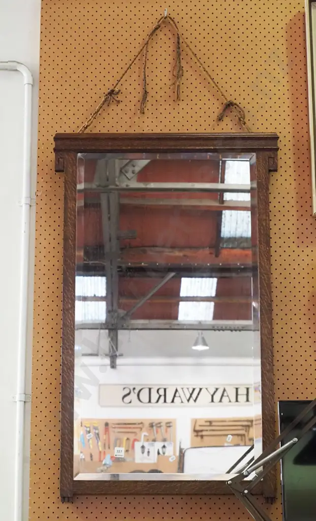 oak framed bevelled edge wall mirror, maybe from dresser Image 1++