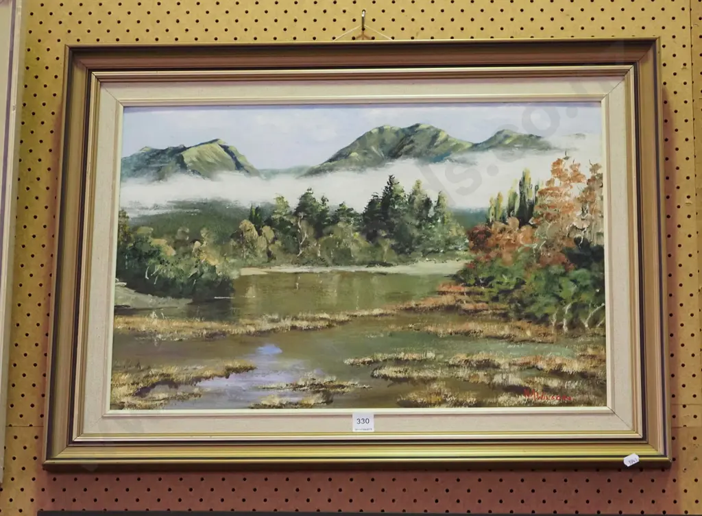 framed NA Wilson oil on board - river scene Image 1++