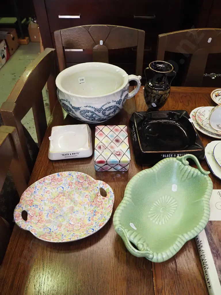 whisky adertising ashtrays, floral dish, footed bowl, etc. Image 1++