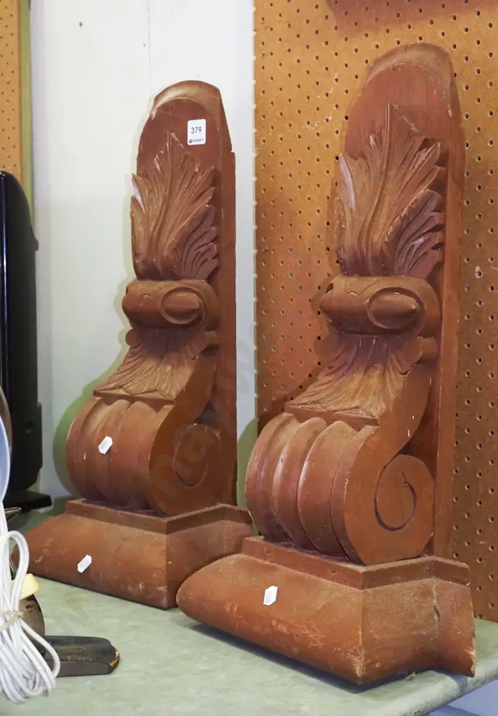 2x ornate carved wooden corbels H-500 Image 1++