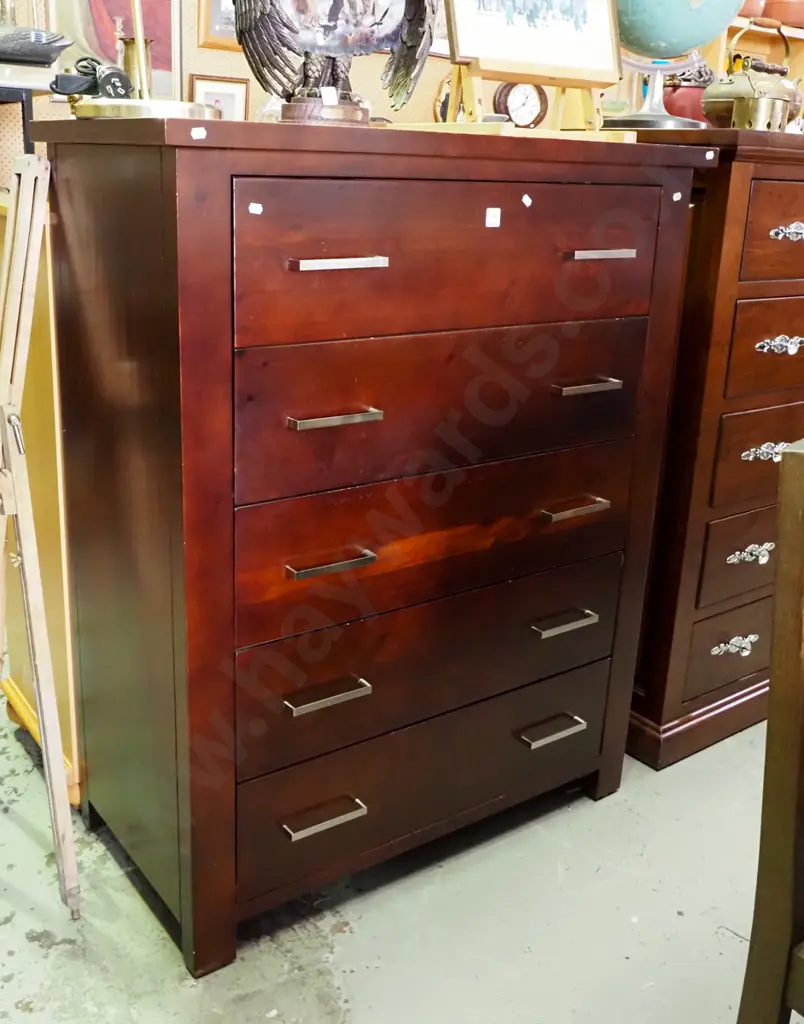 solid wood dark stained 6 drawer tall boy H-1210 W-960 D-480 Image 1++