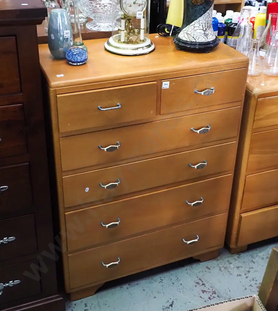 solid rimu 6 drawer tall boy - varnish needs attention H-1000 W-760 D-400 Image 1++