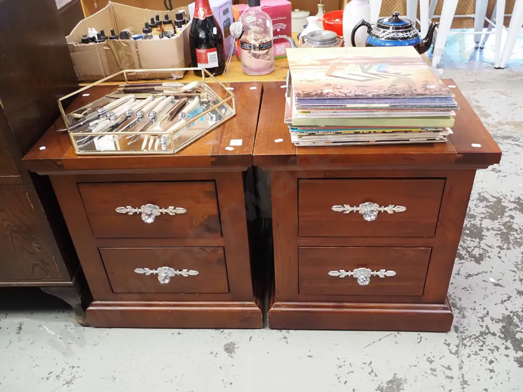 solid of pine 2 drawer bedside cabinets - original handles replaced with cut glass and crystal handles Image 1++