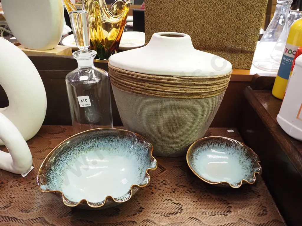 decanter, vase, 2x studio pottery bowls Image 1++