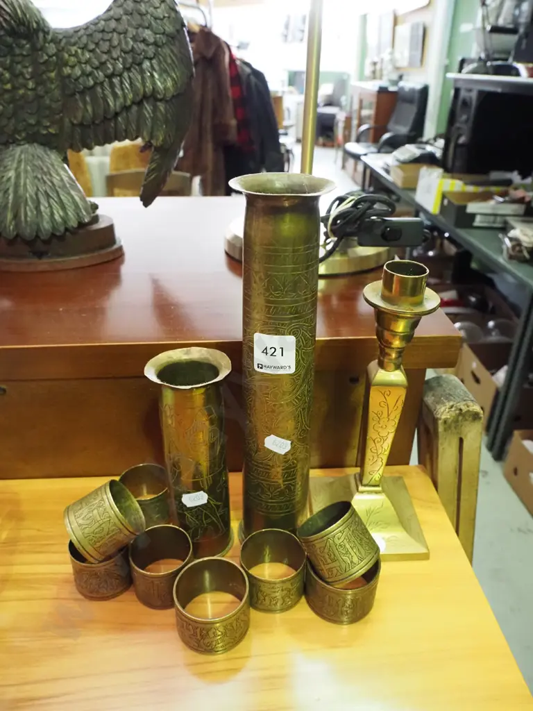 brass candlestick, vases, napkin rings Image 1++