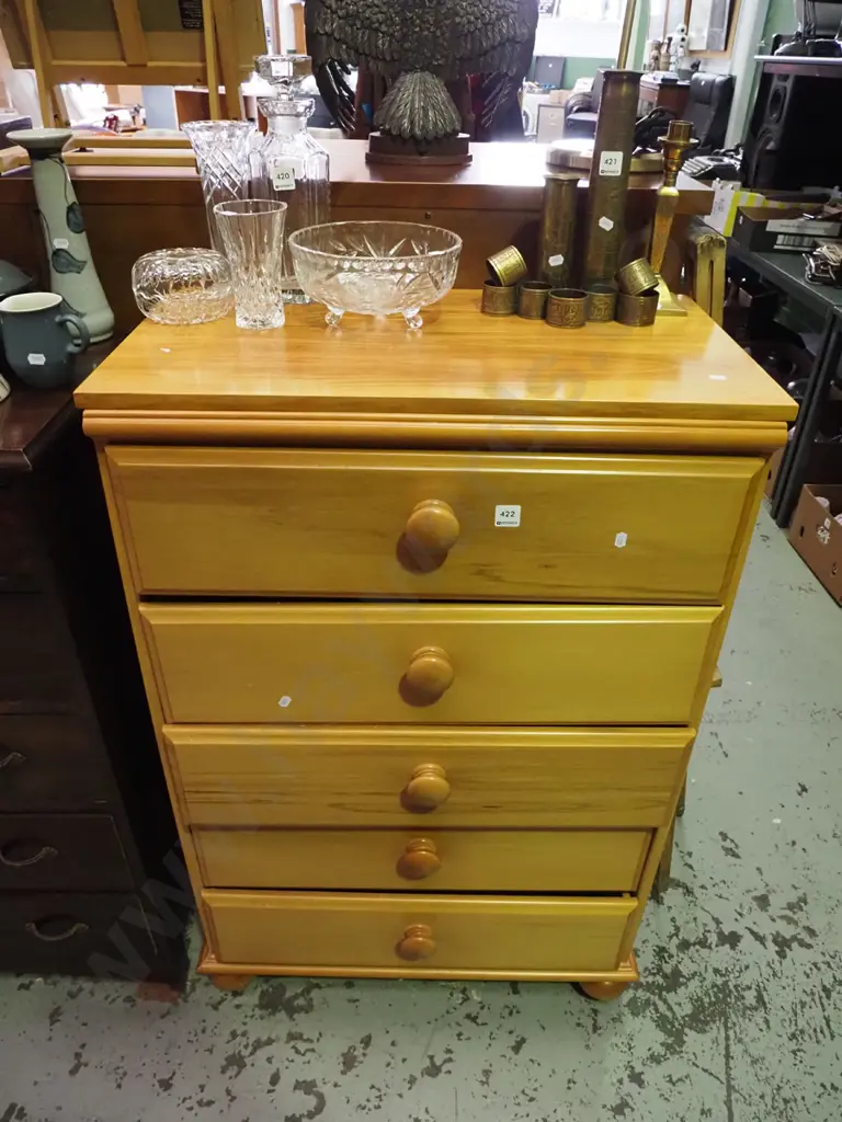 rimu and mdf 5 drawer tall boy - drawers need attention  Image 1++