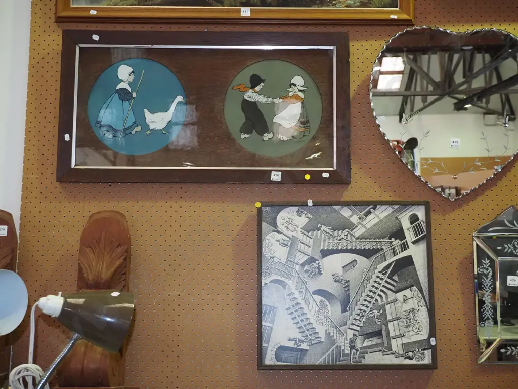 oak framed Ethel Parkinson diptych, Escher style print Image 1++