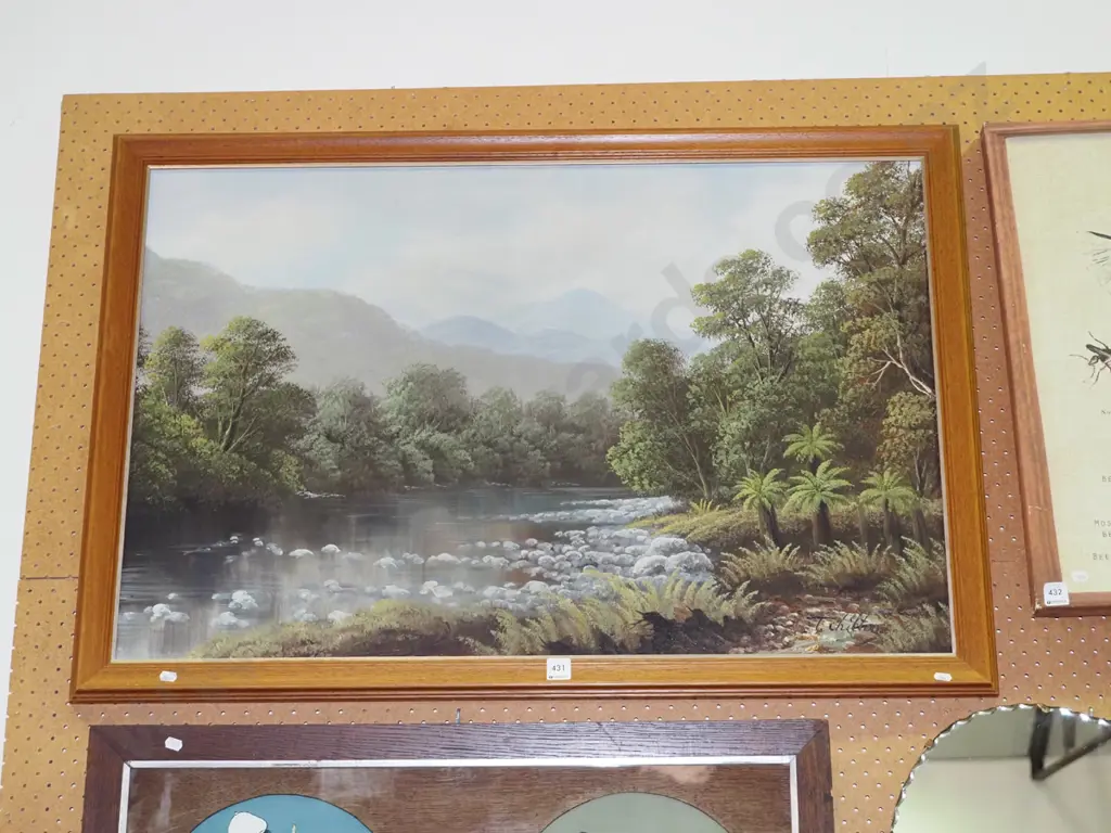 framed oil - stream and mountain scene Image 1++