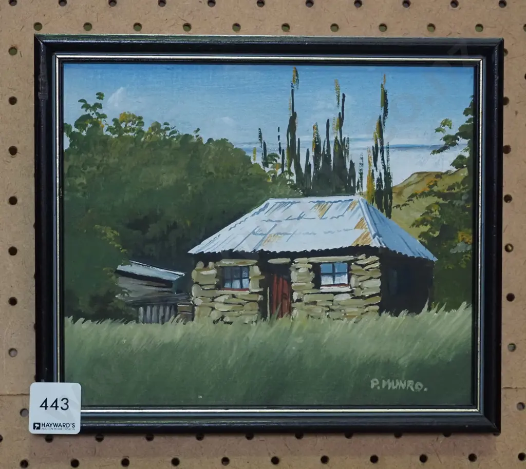 P Munro - framed oil - stone cottage  Image 1++