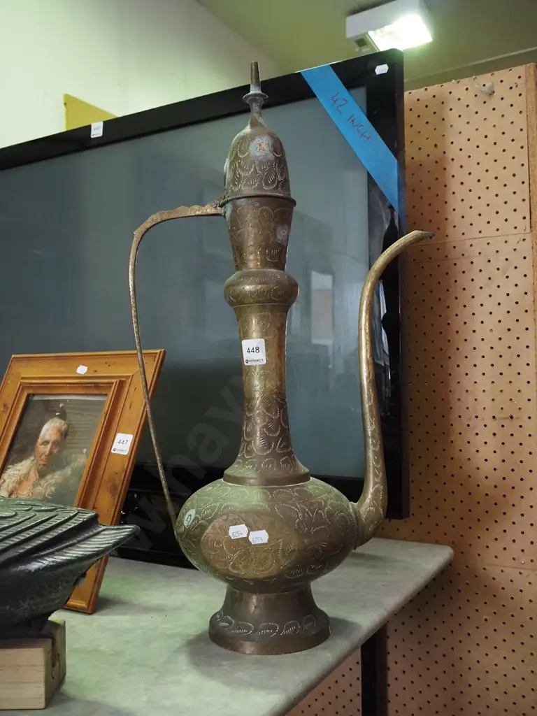 tall Middle Eastern brass coffee pot Image 1++