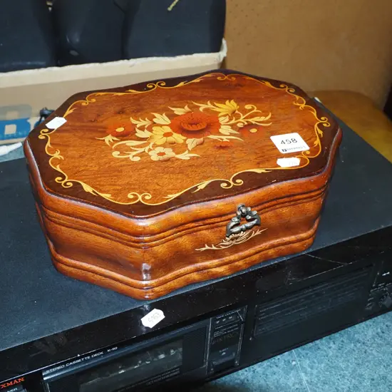marquetry inlaid musical jewellery box