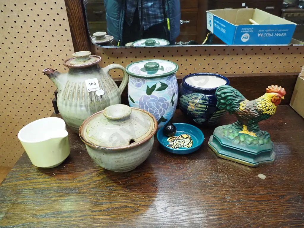 studio pottery jug, canisters, chicken themed door stop etc Image 1++