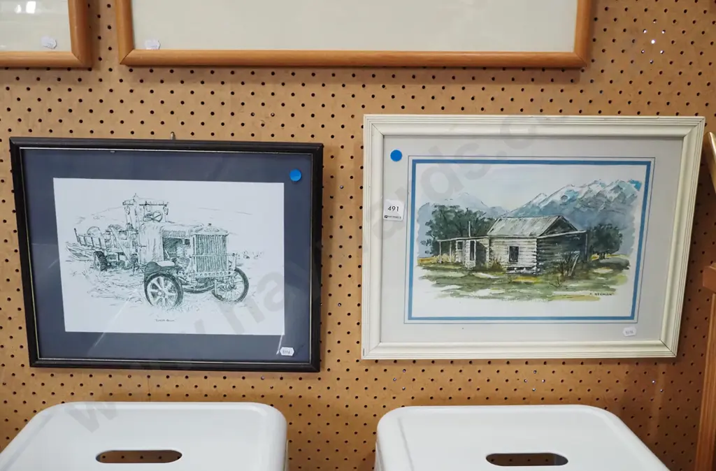 framed print - vehicle, framed watercolour - farm building Image 1++
