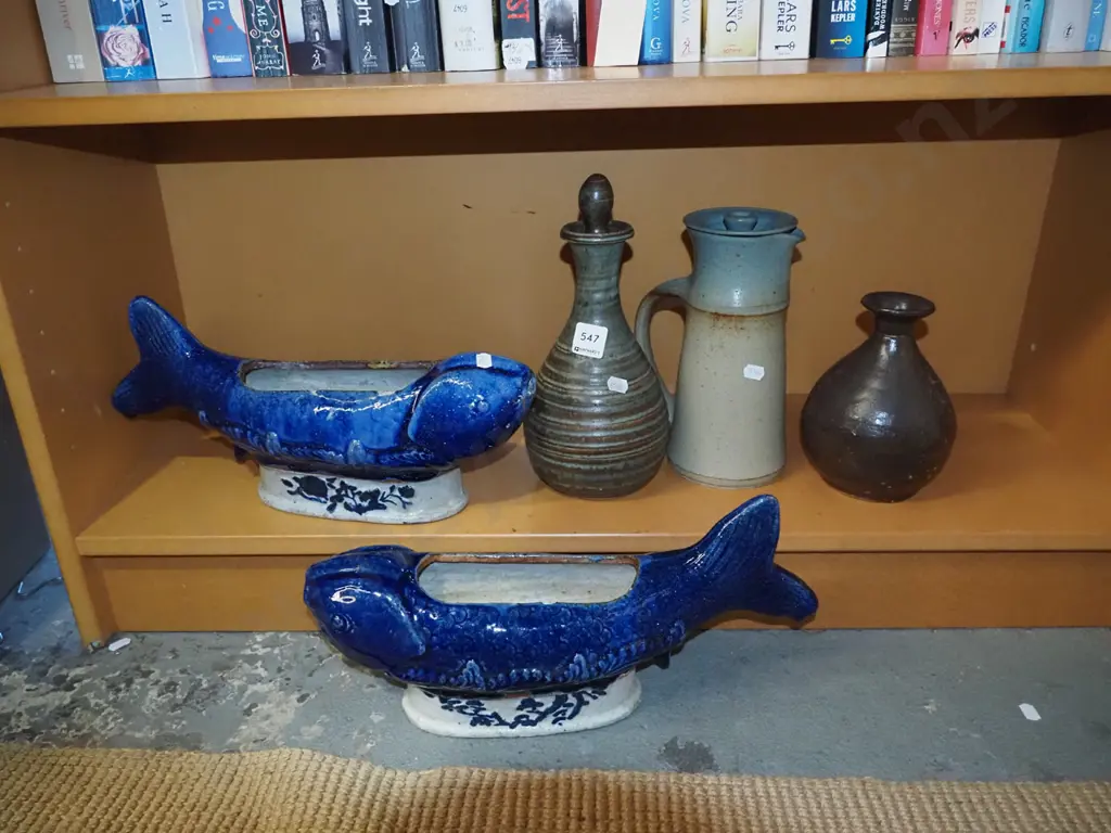 studio pottery vases, coffee pot, stoppered vinegar bottle etc Image 1++