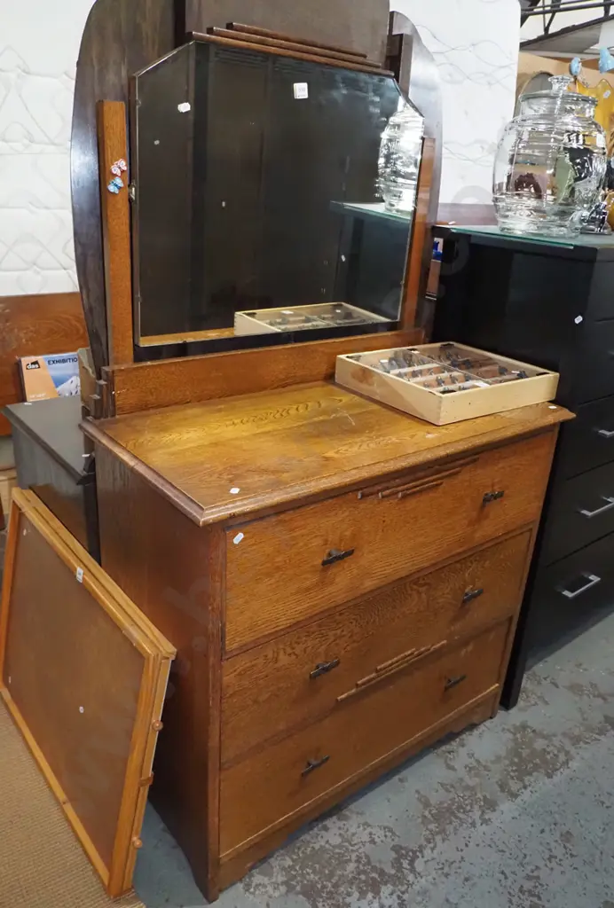 deco 3 drawer mirror back dresser H-1500 W-910 D-440 Image 1++