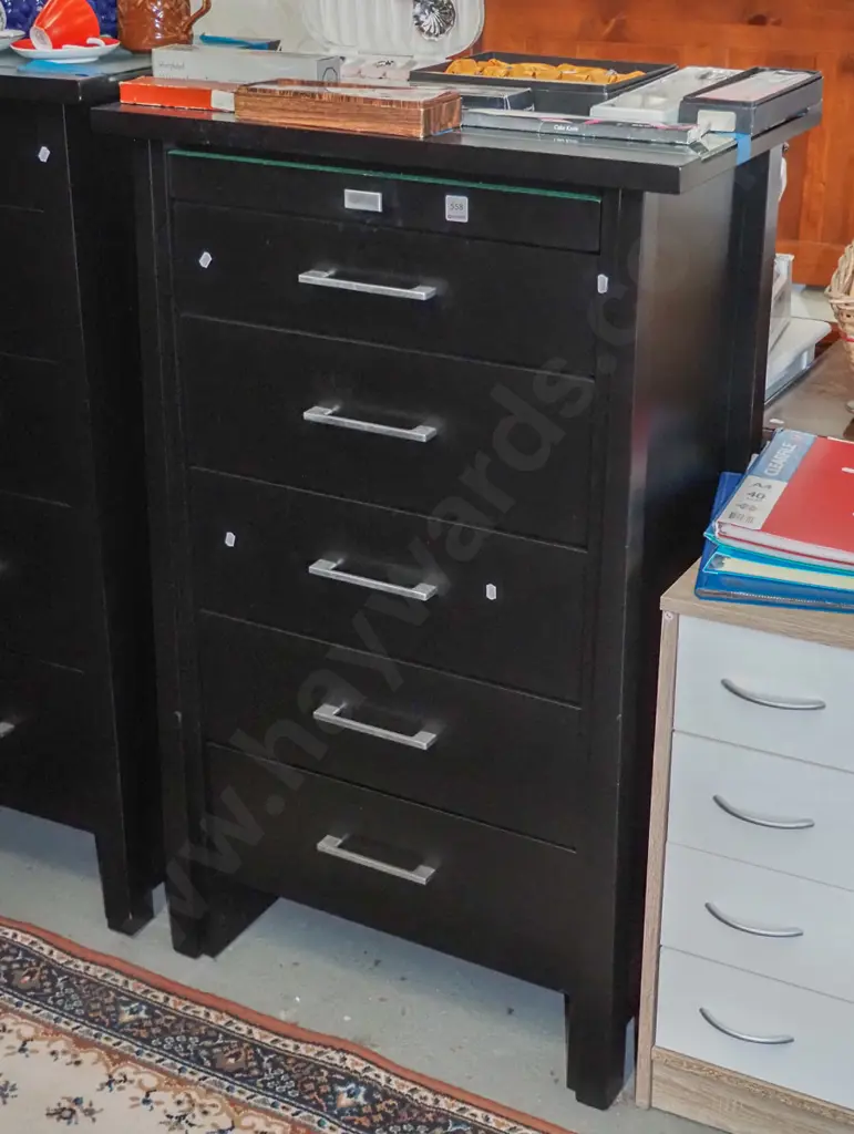 black painted mdf 6 drawer glass top tall boy H-1140 W-700 D-430 Image 1++
