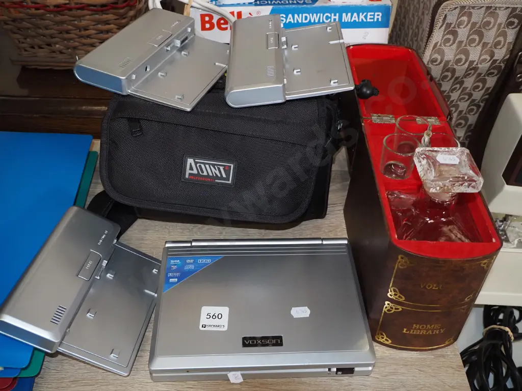 portable DVD player with bag and batteries etc, book themed drinks decanter Image 1++
