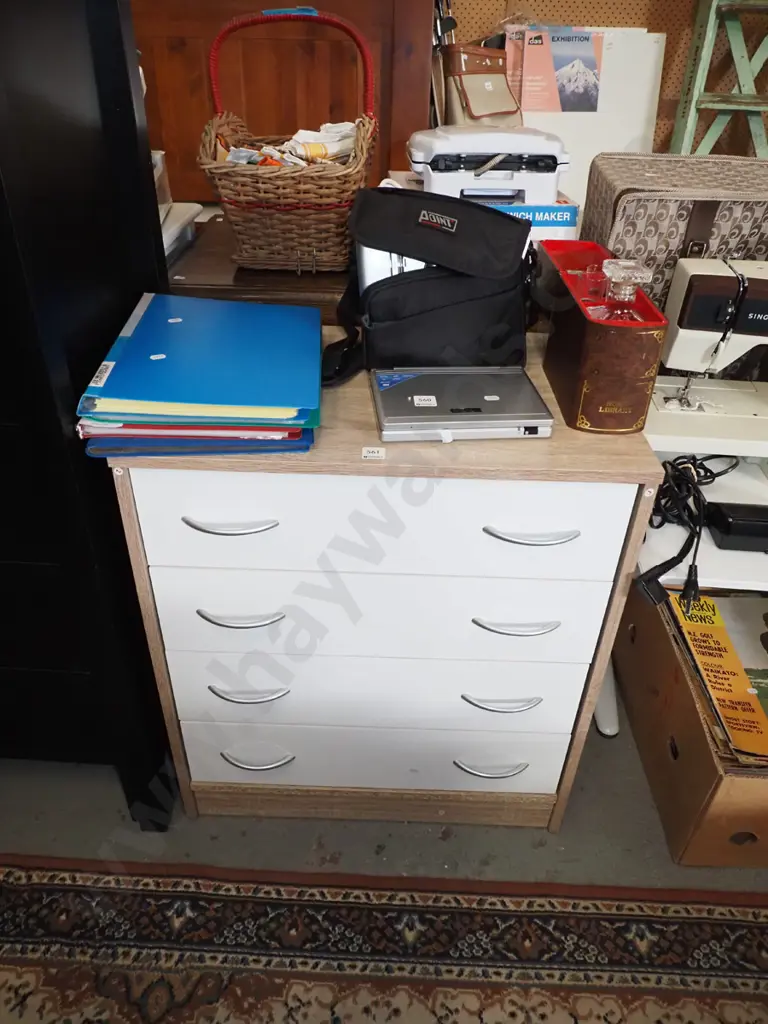 mdf faux wood veneer and melteca 4 drawer chest H-690 W-600 D-410 Image 1++
