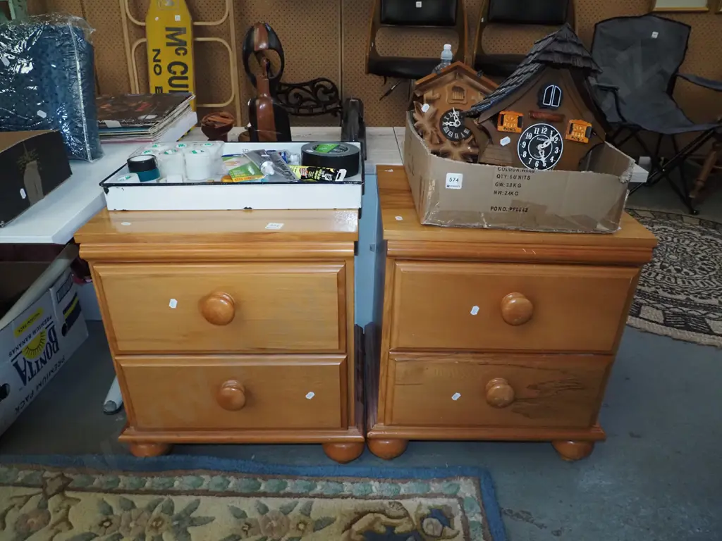 pair of rimu and mdf 2 drawer bedside cabinets Image 1++