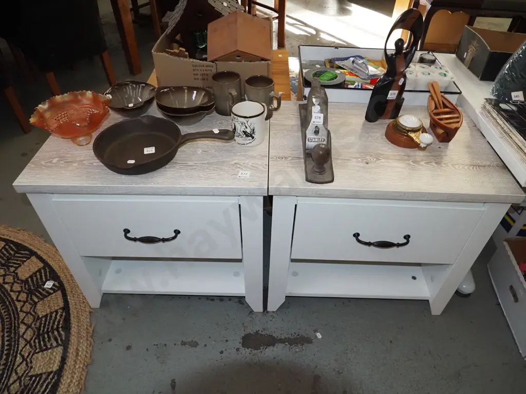 pair of mdf faux wood single drawer bedside cabinets Image 1++