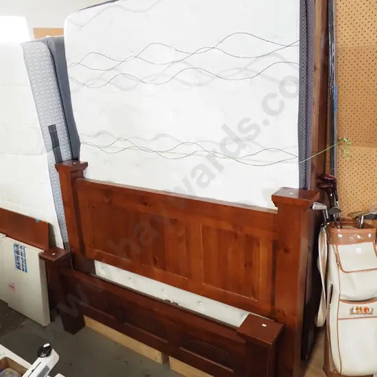 Alto queen sat bed base, mattress and heavy pine headboard