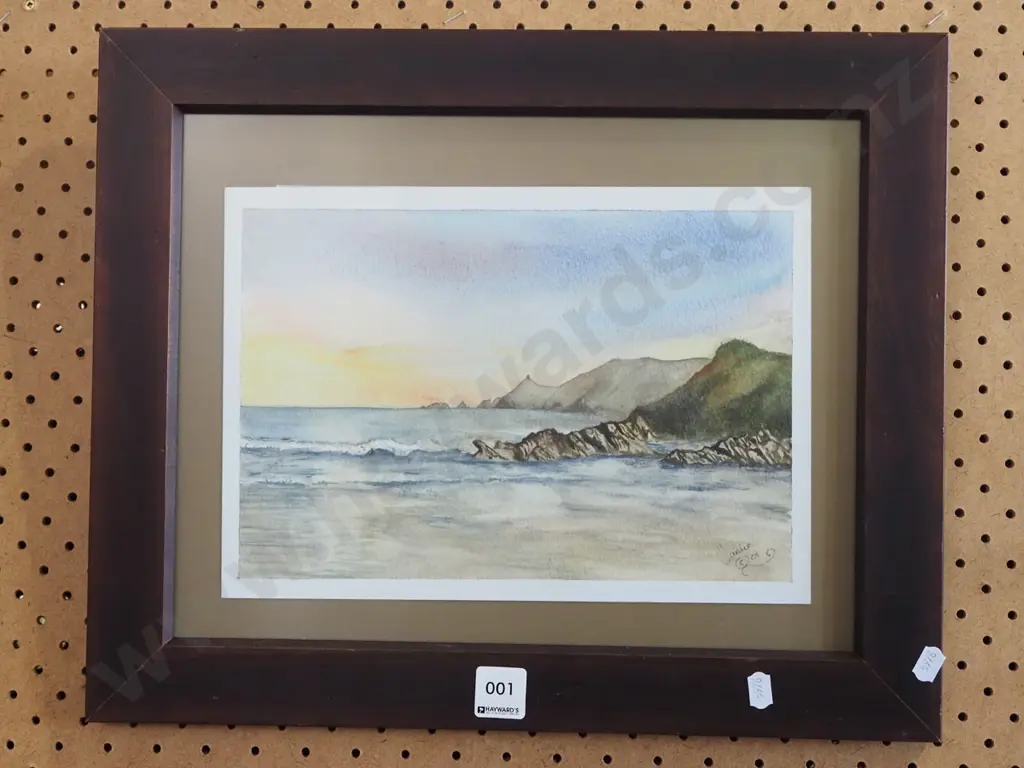 framed watercolour - coastal scene Image 1++