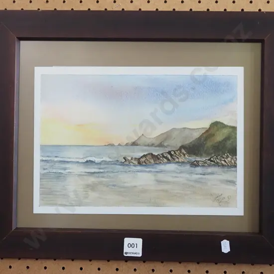 framed watercolour - coastal scene