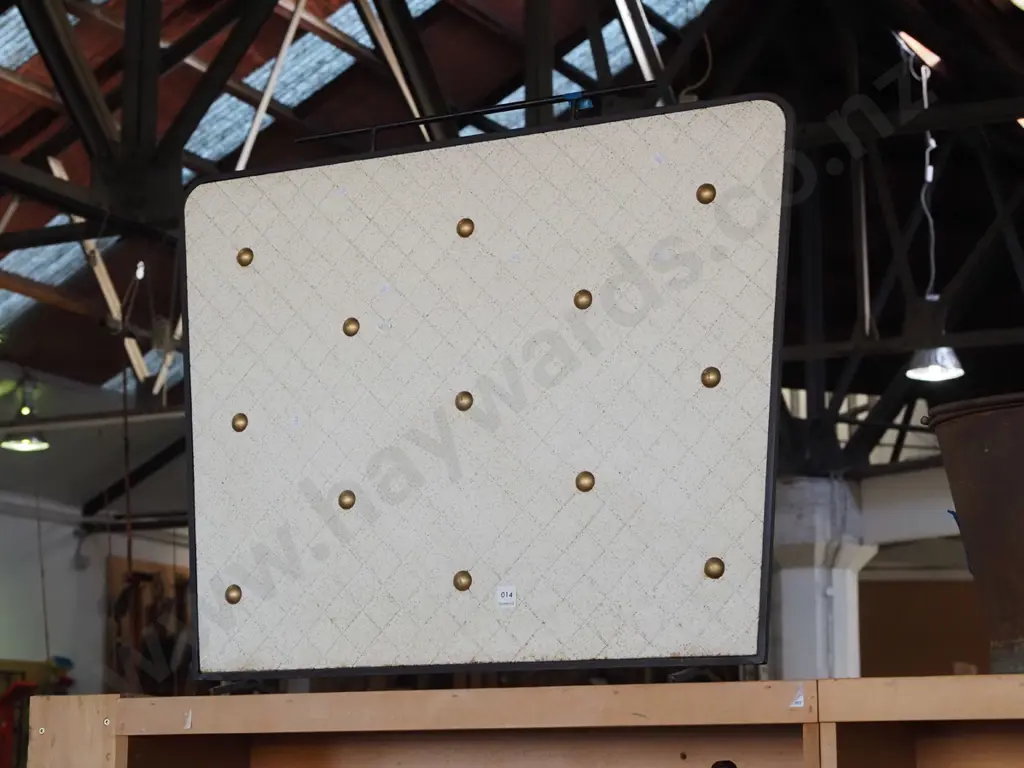 mid- century vinyl upholstered firescreen with golden dome insets Image 1++