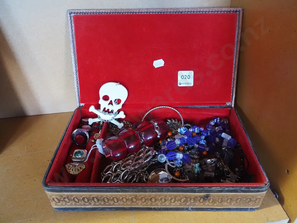 tooled leather jewellery box and contents Image 1++