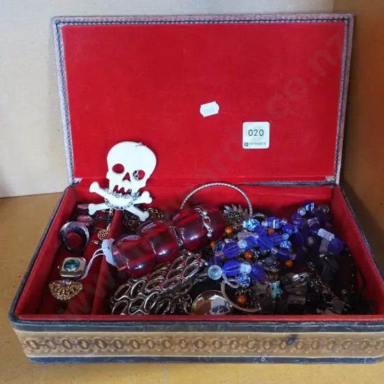 tooled leather jewellery box and contents