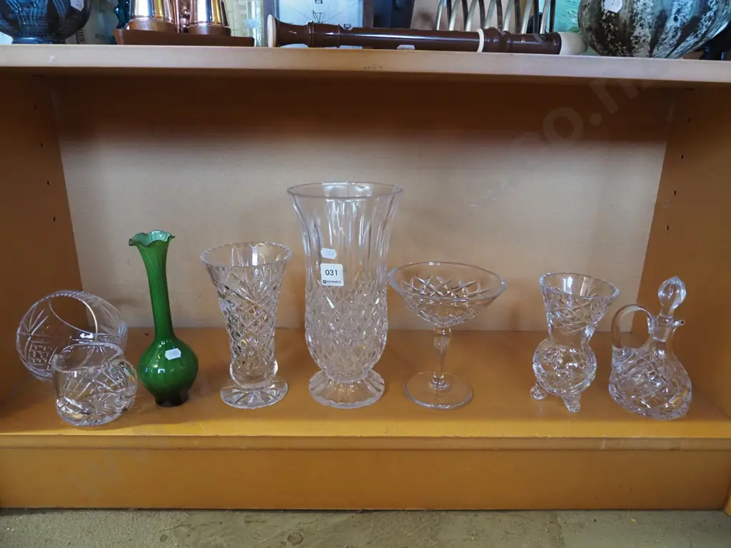 crystal and glassware; creamers, basket, vases Tallest H-250 Image 1++