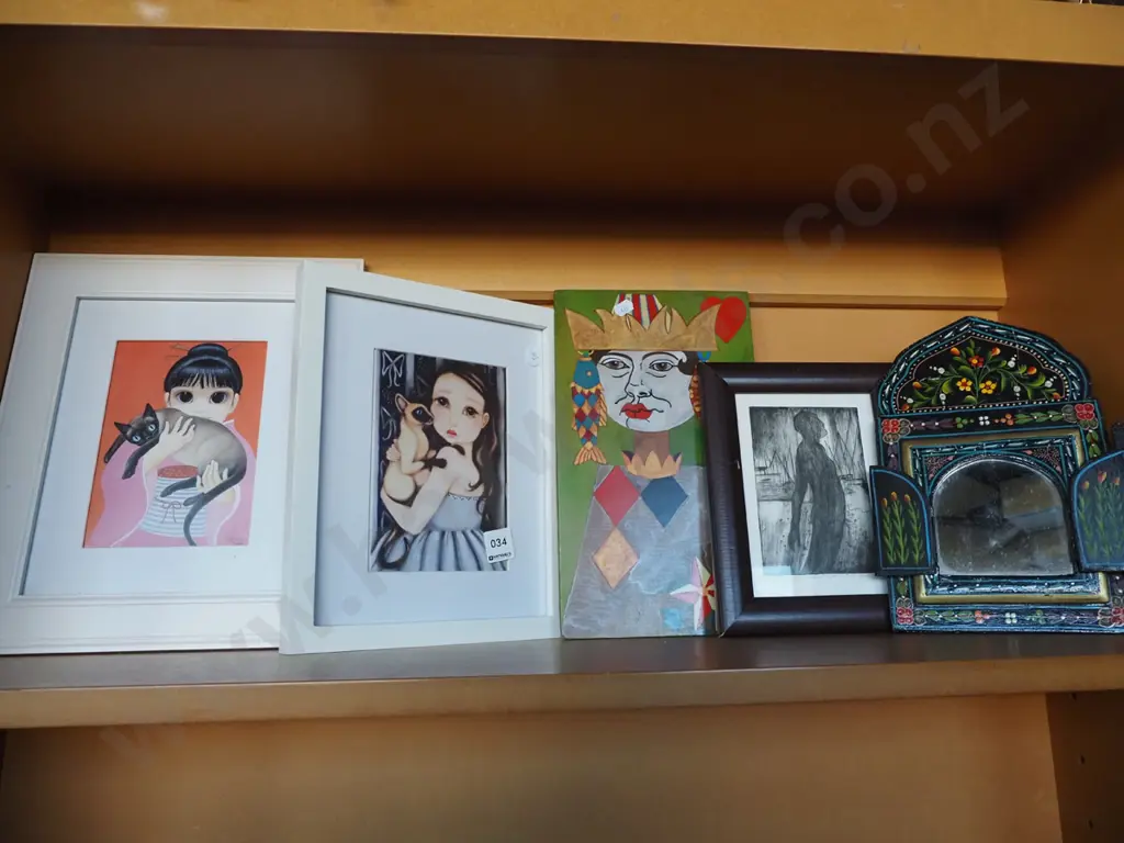 various prints, hand painted framed mirror with doors Image 1++